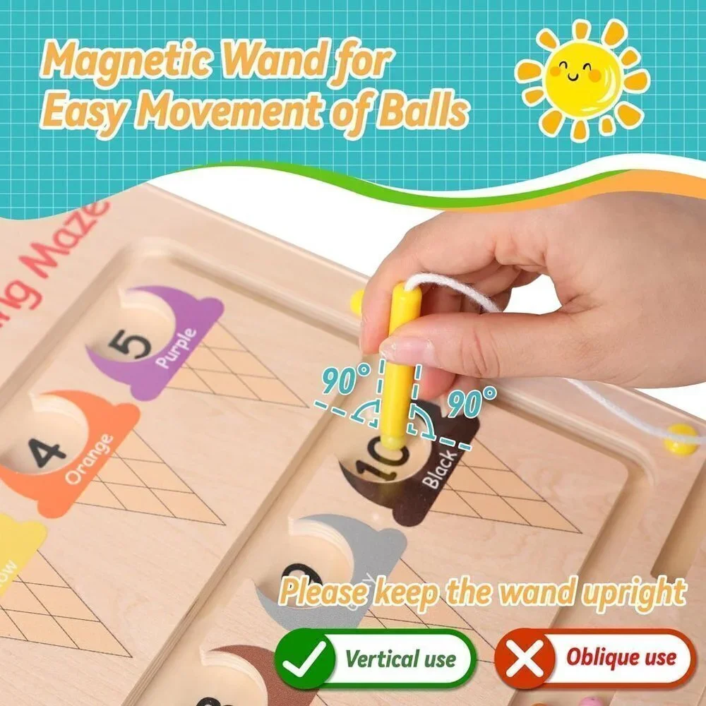 Magnetic Color and Number Maze Wooden Magnets Board Puzzle for Toddlers